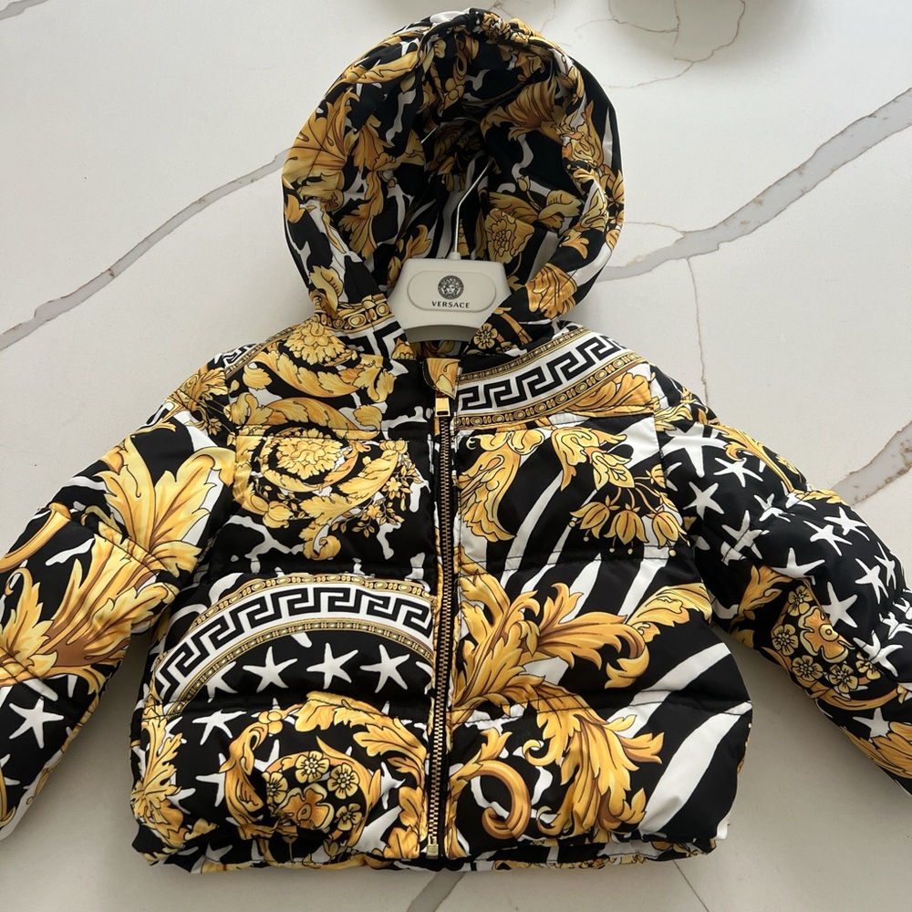 Versace black and gold baby puffer